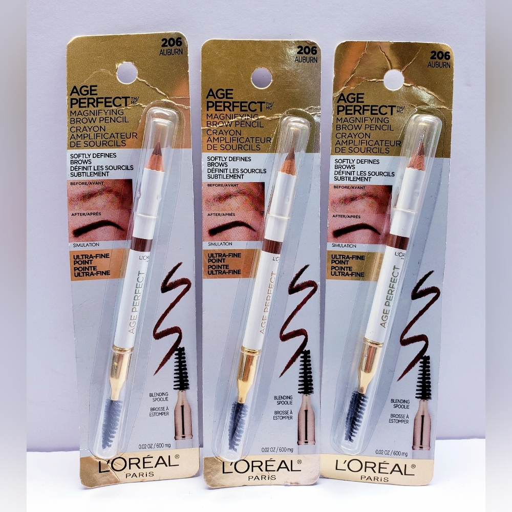 L’Oréal Paris Age Perfect Brow Magnifying Pencil with Vit E, 206 Auburn(3 pack)